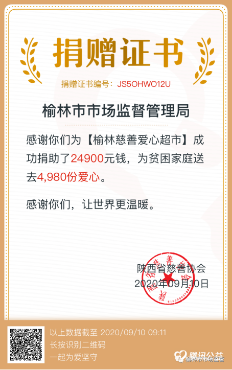 榆林市市场监督管理局：弘扬济困美德 助力脱贫攻坚