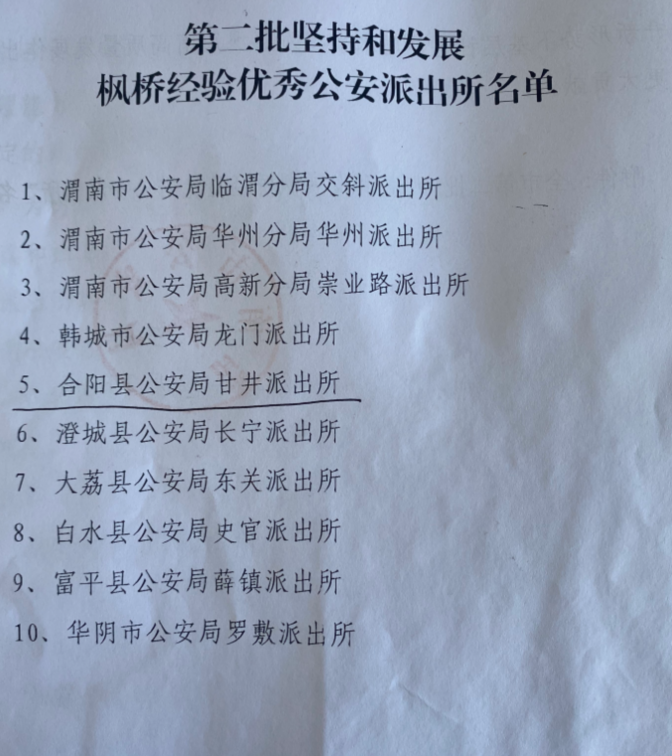 赞！合阳县公安局在第二批枫桥式公安派出所创建工作中取得多项荣誉